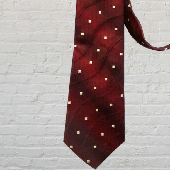 VINTAGE BURMA BIBAS -- 100% Silk Necktie, Maroon with Small White Squares - Picture 2 of 4